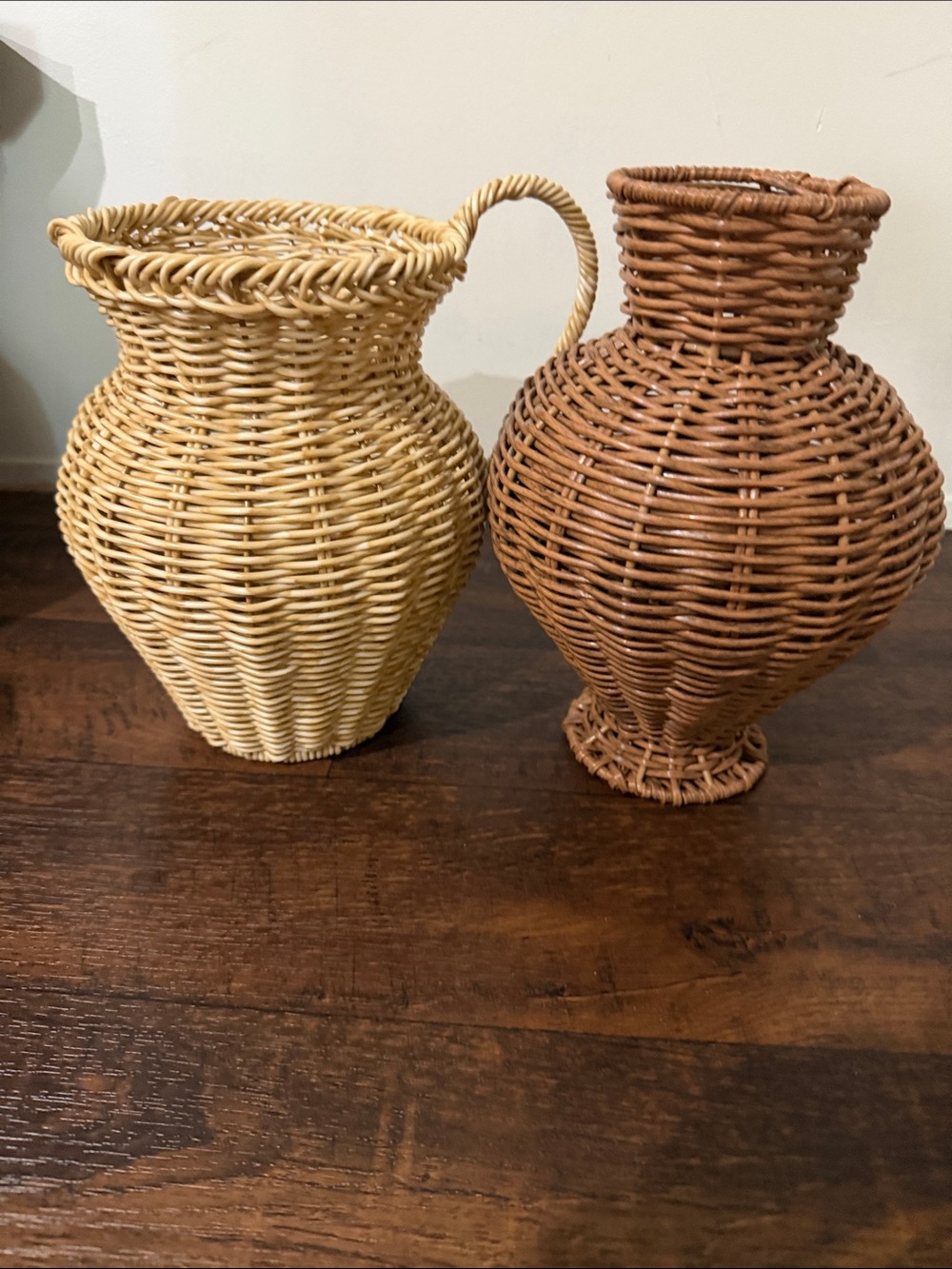 Woven Rattan Vase - Natural and Brown Set